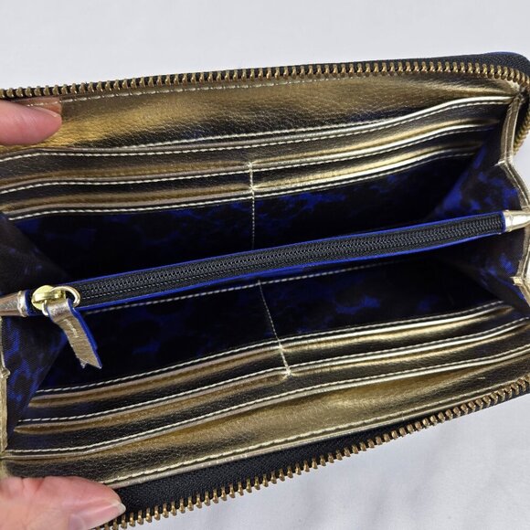 Stella & Dot Mercer Black Leather Tassel Zip Around Wallet Cobalt Blue Accent - Picture 12 of 16